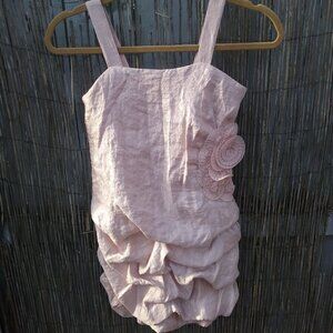 Paper Doll Blush Pale Pink Shimmery Ruffled Mini Dress w/ Floral Decor - 8